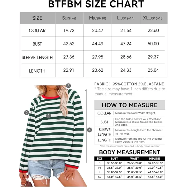 BTFBM Long Sleeve Shirts for Women Casual Tops Crew Neck Loose Color Block Striped Shirt Top Pullover 2024 Fall ClothesGreen White