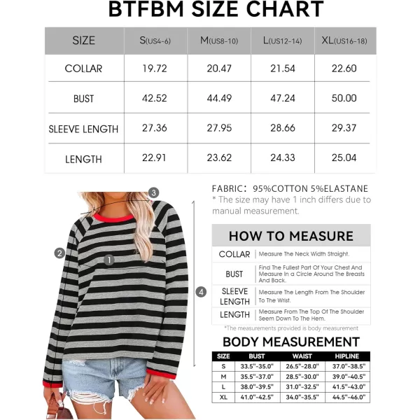 BTFBM Long Sleeve Shirts for Women Casual Tops Crew Neck Loose Color Block Striped Shirt Top Pullover 2024 Fall ClothesGrey Black