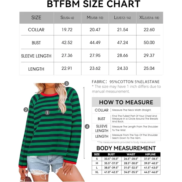 BTFBM Long Sleeve Shirts for Women Casual Tops Crew Neck Loose Color Block Striped Shirt Top Pullover 2024 Fall ClothesNavy Green