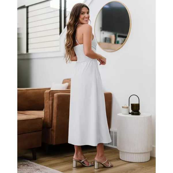 BTFBM Women 2024 Summer Spaghetti Strap Dress Sleeveless V Neck Cutout Slit Casual Beach Party Maxi Dresses with PocketsSolid White