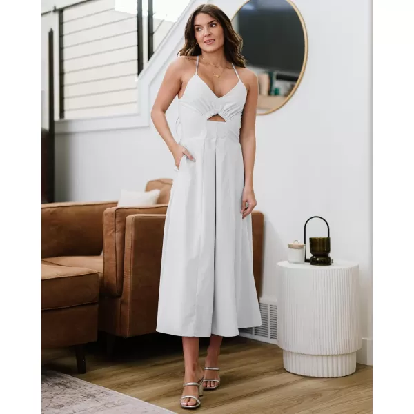 BTFBM Women 2024 Summer Spaghetti Strap Dress Sleeveless V Neck Cutout Slit Casual Beach Party Maxi Dresses with PocketsSolid White