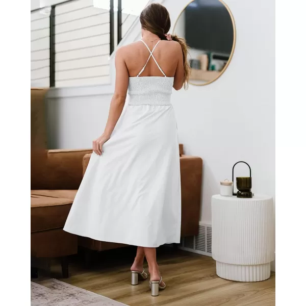 BTFBM Women 2024 Summer Spaghetti Strap Dress Sleeveless V Neck Cutout Slit Casual Beach Party Maxi Dresses with PocketsSolid White
