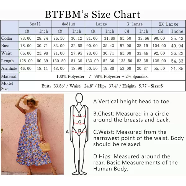 BTFBM Women One Shoulder Summer Dresses 2024 Sleeveless Casual High Waist Floral Flowy Beach Boho Smocked Maxi DressFloral Black Blue