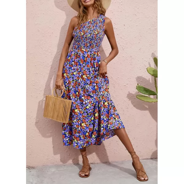 BTFBM Women One Shoulder Summer Dresses 2024 Sleeveless Casual High Waist Floral Flowy Beach Boho Smocked Maxi DressFloral Black Blue