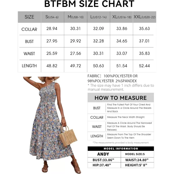 BTFBM Women One Shoulder Summer Dresses 2024 Sleeveless Casual High Waist Floral Flowy Beach Boho Smocked Maxi DressFloral Black Orange Blue