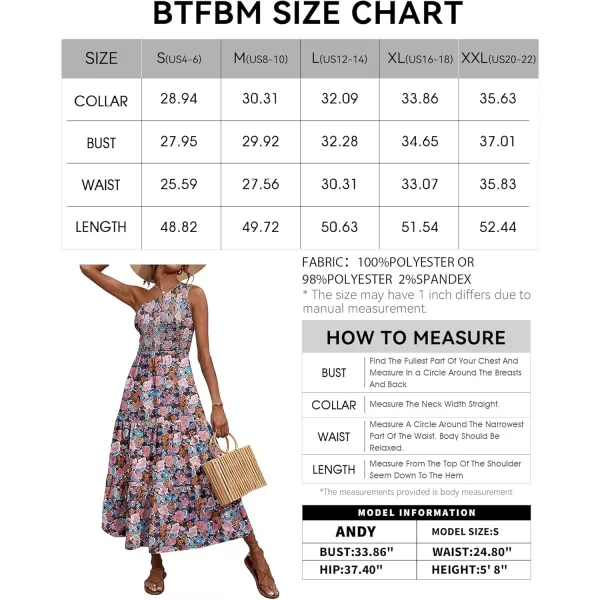 BTFBM Women One Shoulder Summer Dresses 2024 Sleeveless Casual High Waist Floral Flowy Beach Boho Smocked Maxi DressFloral Black Pink Blue