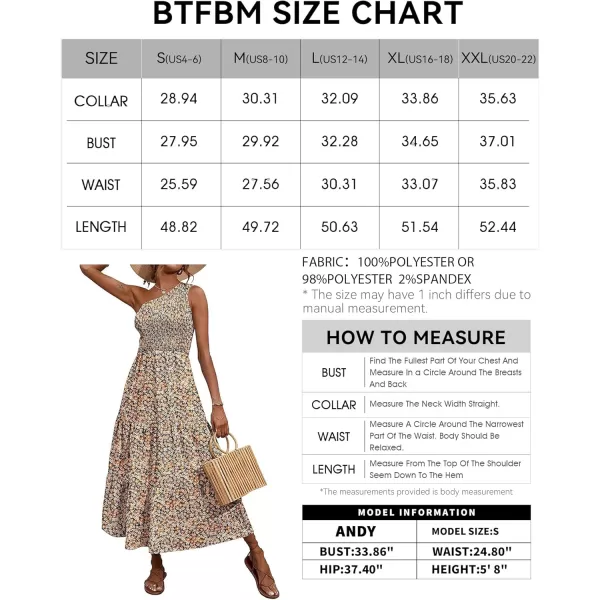 BTFBM Women One Shoulder Summer Dresses 2024 Sleeveless Casual High Waist Floral Flowy Beach Boho Smocked Maxi DressFloral Black Yellow
