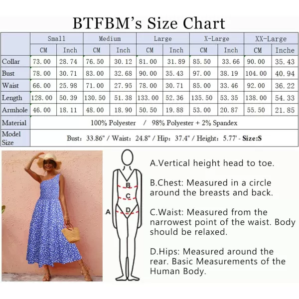 BTFBM Women One Shoulder Summer Dresses 2024 Sleeveless Casual High Waist Floral Flowy Beach Boho Smocked Maxi DressFloral Blue White