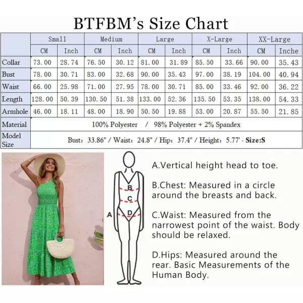 BTFBM Women One Shoulder Summer Dresses 2024 Sleeveless Casual High Waist Floral Flowy Beach Boho Smocked Maxi DressFloral Green Blue