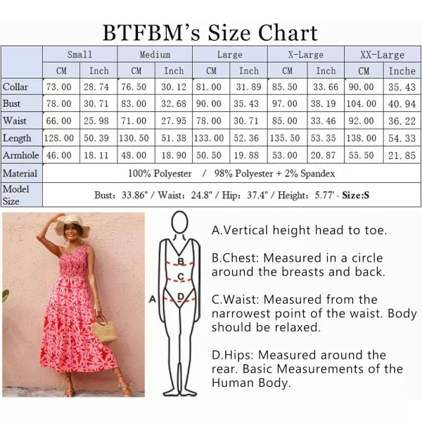 BTFBM Women One Shoulder Summer Dresses 2024 Sleeveless Casual High Waist Floral Flowy Beach Boho Smocked Maxi DressFloral Red