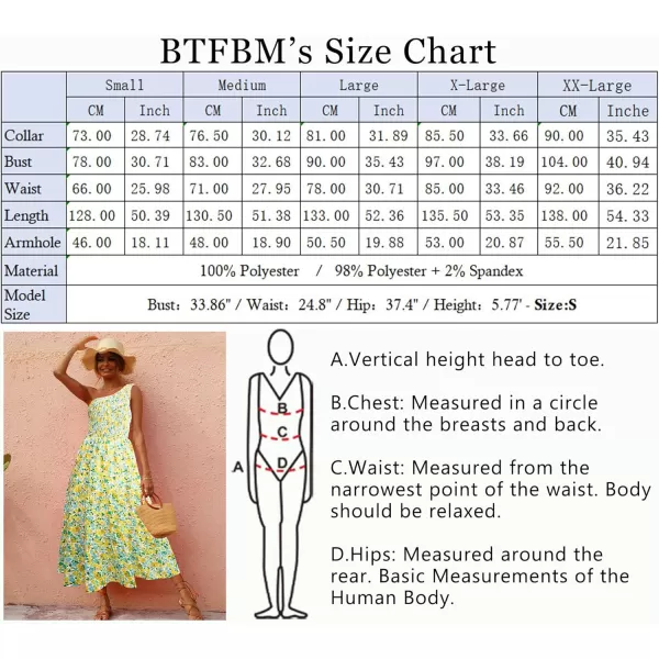 BTFBM Women One Shoulder Summer Dresses 2024 Sleeveless Casual High Waist Floral Flowy Beach Boho Smocked Maxi DressFloral White Yellow