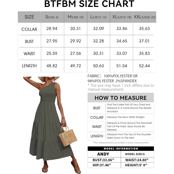 BTFBM Women One Shoulder Summer Dresses 2024 Sleeveless Casual High Waist Floral Flowy Beach Boho Smocked Maxi DressSolid Army Green
