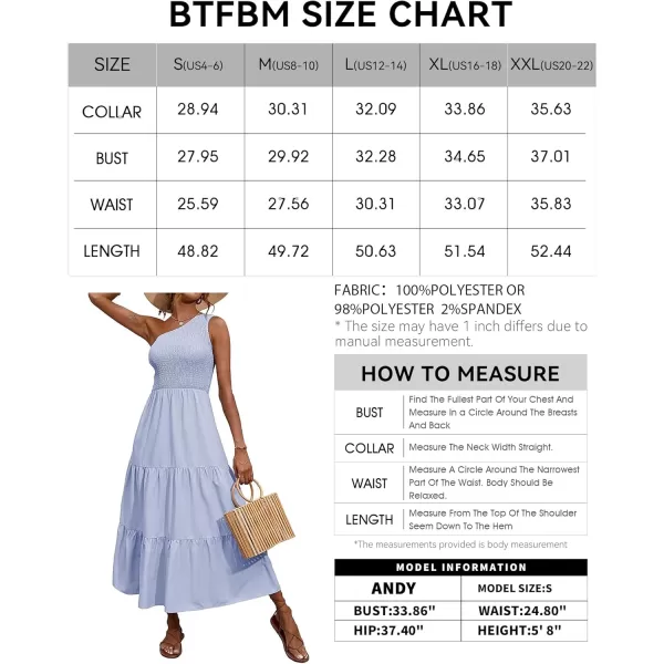 BTFBM Women One Shoulder Summer Dresses 2024 Sleeveless Casual High Waist Floral Flowy Beach Boho Smocked Maxi DressSolid Light Blue