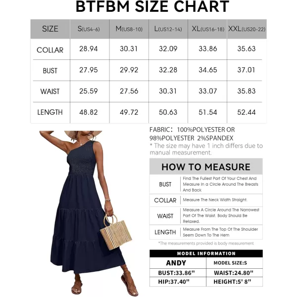 BTFBM Women One Shoulder Summer Dresses 2024 Sleeveless Casual High Waist Floral Flowy Beach Boho Smocked Maxi DressSolid Navy
