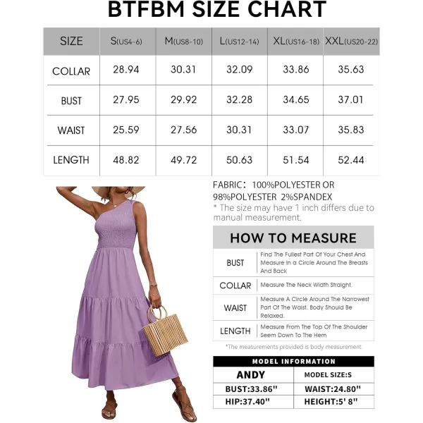 BTFBM Women One Shoulder Summer Dresses 2024 Sleeveless Casual High Waist Floral Flowy Beach Boho Smocked Maxi DressSolid Purple