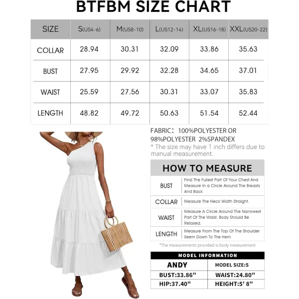 BTFBM Women One Shoulder Summer Dresses 2024 Sleeveless Casual High Waist Floral Flowy Beach Boho Smocked Maxi DressSolid White