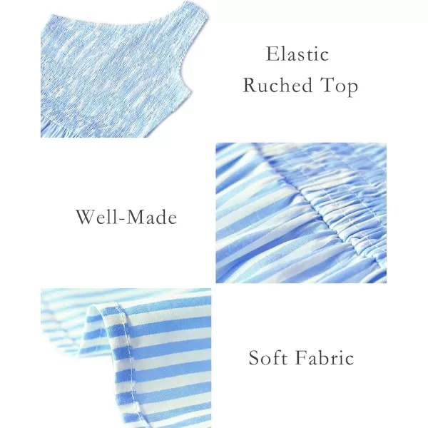 BTFBM Women One Shoulder Summer Dresses 2024 Sleeveless Casual High Waist Floral Flowy Beach Boho Smocked Maxi DressStriped Blue