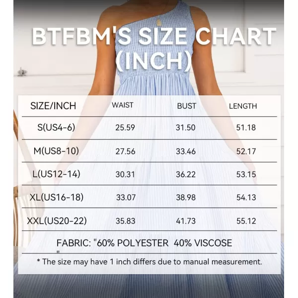 BTFBM Women One Shoulder Summer Dresses 2024 Sleeveless Casual High Waist Floral Flowy Beach Boho Smocked Maxi DressStriped Blue