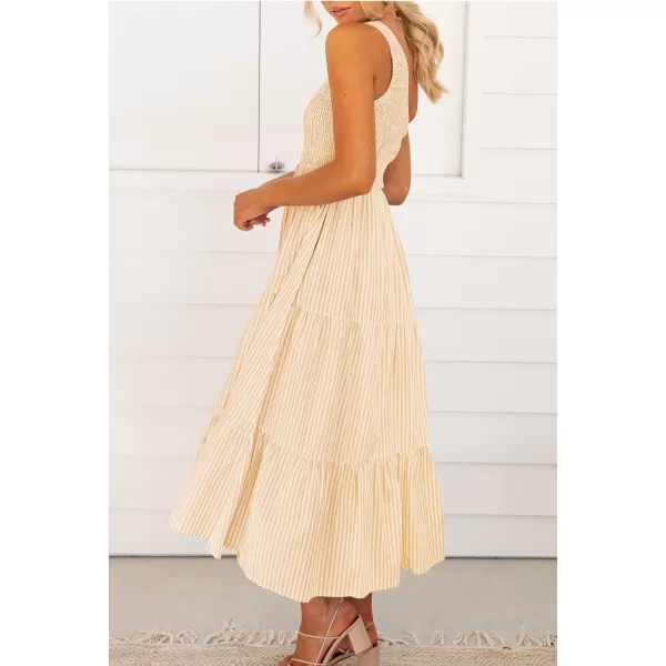 BTFBM Women One Shoulder Summer Dresses 2024 Sleeveless Casual High Waist Floral Flowy Beach Boho Smocked Maxi DressStriped Orange Yellow