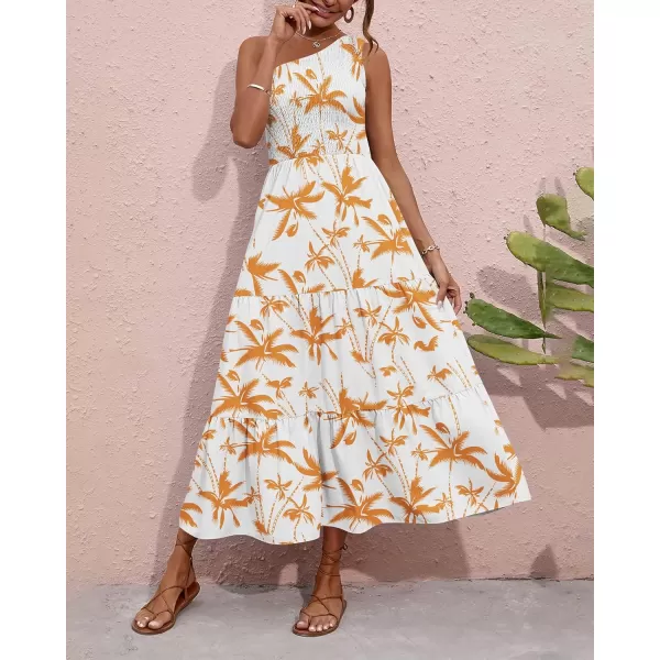 BTFBM Women One Shoulder Summer Dresses 2024 Sleeveless Casual High Waist Floral Flowy Beach Boho Smocked Maxi DressTree Yellow White