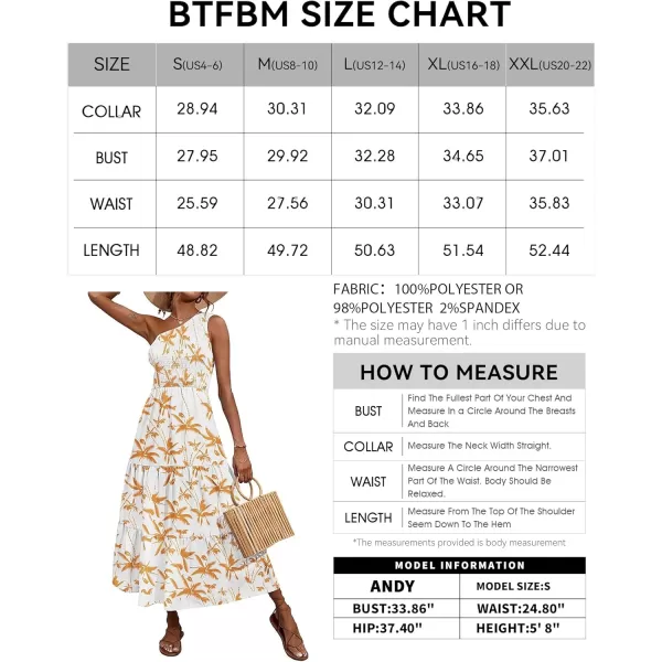 BTFBM Women One Shoulder Summer Dresses 2024 Sleeveless Casual High Waist Floral Flowy Beach Boho Smocked Maxi DressTree Yellow White