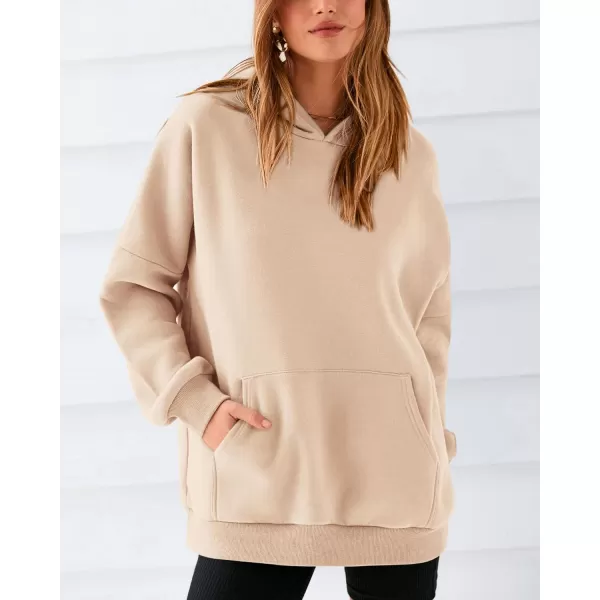 BTFBM Women Oversized Hoodies Pullover Fleece Hooded Sweatshirt Casual Long Sleeve Tops Sweater Fall Winter Fashion 2024Solid Beige