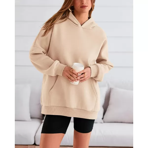 BTFBM Women Oversized Hoodies Pullover Fleece Hooded Sweatshirt Casual Long Sleeve Tops Sweater Fall Winter Fashion 2024Solid Beige