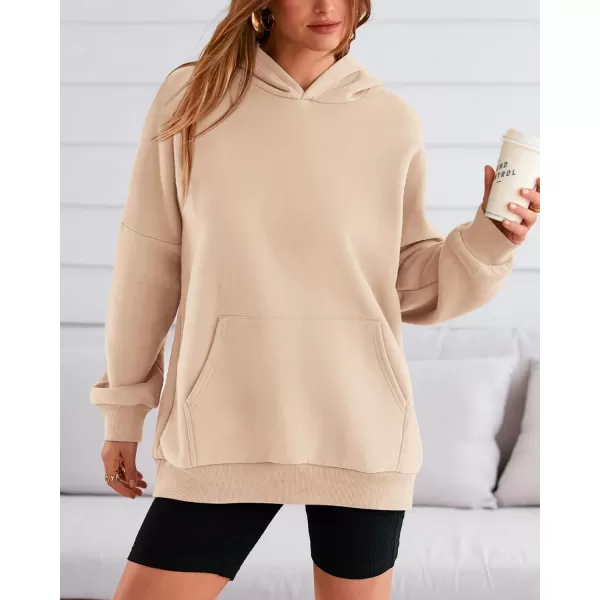 BTFBM Women Oversized Hoodies Pullover Fleece Hooded Sweatshirt Casual Long Sleeve Tops Sweater Fall Winter Fashion 2024Solid Beige