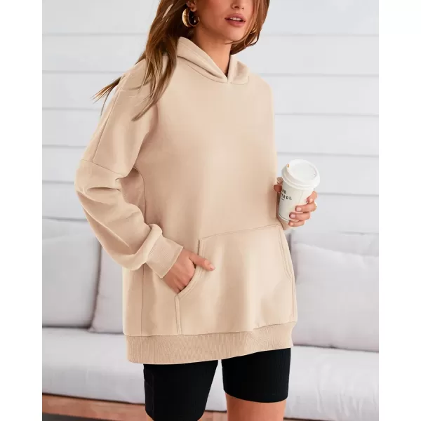 BTFBM Women Oversized Hoodies Pullover Fleece Hooded Sweatshirt Casual Long Sleeve Tops Sweater Fall Winter Fashion 2024Solid Beige
