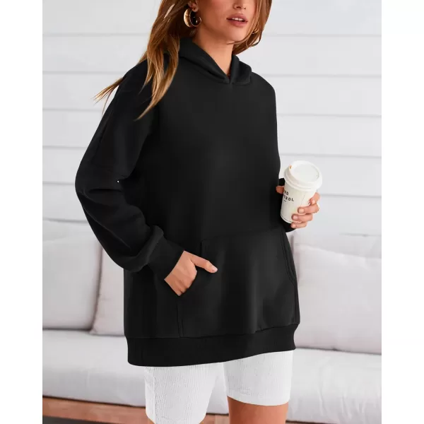 BTFBM Women Oversized Hoodies Pullover Fleece Hooded Sweatshirt Casual Long Sleeve Tops Sweater Fall Winter Fashion 2024Solid Black