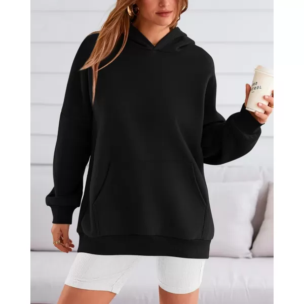 BTFBM Women Oversized Hoodies Pullover Fleece Hooded Sweatshirt Casual Long Sleeve Tops Sweater Fall Winter Fashion 2024Solid Black