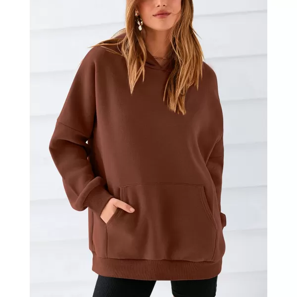 BTFBM Women Oversized Hoodies Pullover Fleece Hooded Sweatshirt Casual Long Sleeve Tops Sweater Fall Winter Fashion 2024Solid Dark Coffee