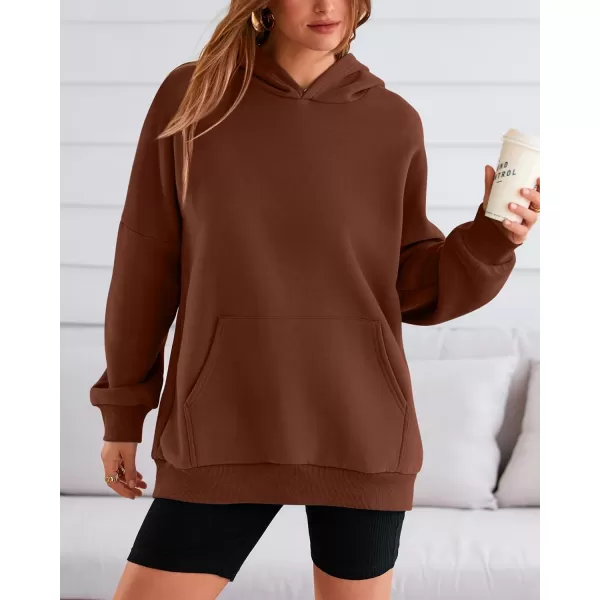 BTFBM Women Oversized Hoodies Pullover Fleece Hooded Sweatshirt Casual Long Sleeve Tops Sweater Fall Winter Fashion 2024Solid Dark Coffee