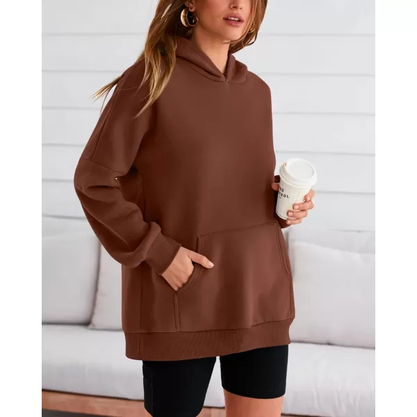 BTFBM Women Oversized Hoodies Pullover Fleece Hooded Sweatshirt Casual Long Sleeve Tops Sweater Fall Winter Fashion 2024Solid Dark Coffee