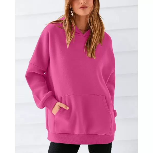 BTFBM Women Oversized Hoodies Pullover Fleece Hooded Sweatshirt Casual Long Sleeve Tops Sweater Fall Winter Fashion 2024Solid Rose Red