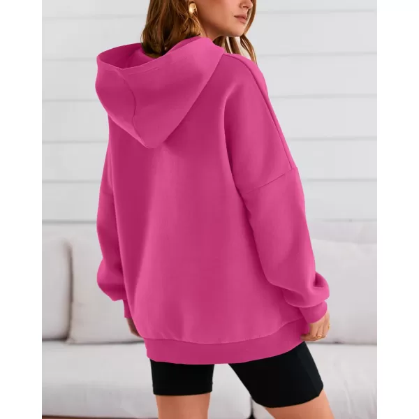 BTFBM Women Oversized Hoodies Pullover Fleece Hooded Sweatshirt Casual Long Sleeve Tops Sweater Fall Winter Fashion 2024Solid Rose Red