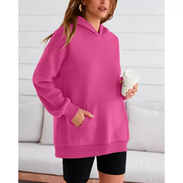 BTFBM Women Oversized Hoodies Pullover Fleece Hooded Sweatshirt Casual Long Sleeve Tops Sweater Fall Winter Fashion 2024Solid Rose Red
