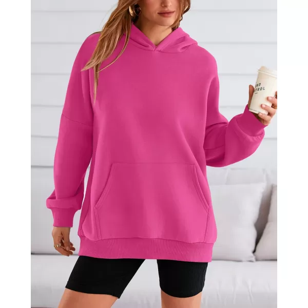 BTFBM Women Oversized Hoodies Pullover Fleece Hooded Sweatshirt Casual Long Sleeve Tops Sweater Fall Winter Fashion 2024Solid Rose Red