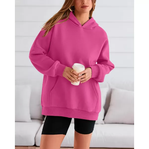 BTFBM Women Oversized Hoodies Pullover Fleece Hooded Sweatshirt Casual Long Sleeve Tops Sweater Fall Winter Fashion 2024Solid Rose Red
