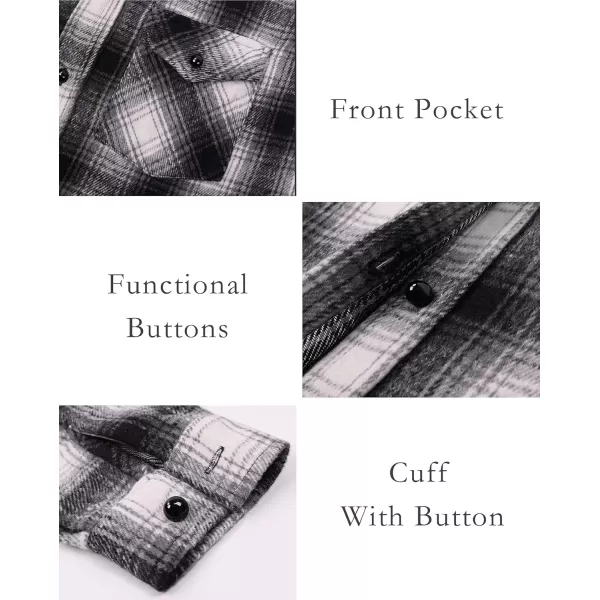BTFBM Women Shacket Jacket Long Sleeve Button Down Casual Plaid Flannel Shirts Loose Fall Spring Blouses TopsPlaid Black