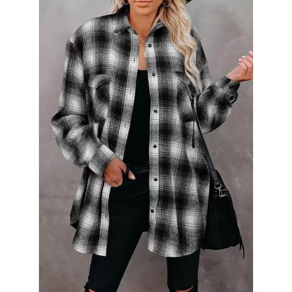 BTFBM Women Shacket Jacket Long Sleeve Button Down Casual Plaid Flannel Shirts Loose Fall Spring Blouses TopsPlaid Black