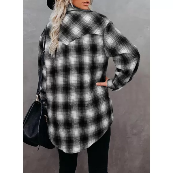 BTFBM Women Shacket Jacket Long Sleeve Button Down Casual Plaid Flannel Shirts Loose Fall Spring Blouses TopsPlaid Black