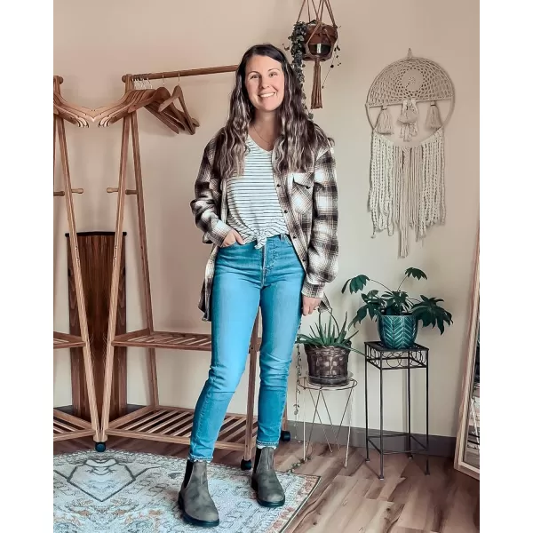 BTFBM Women Shacket Jacket Long Sleeve Button Down Casual Plaid Flannel Shirts Loose Fall Spring Blouses TopsPlaid Brown