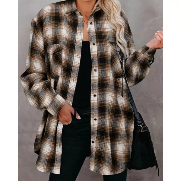 BTFBM Women Shacket Jacket Long Sleeve Button Down Casual Plaid Flannel Shirts Loose Fall Spring Blouses TopsPlaid Brown