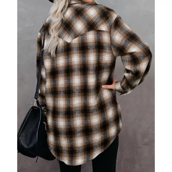 BTFBM Women Shacket Jacket Long Sleeve Button Down Casual Plaid Flannel Shirts Loose Fall Spring Blouses TopsPlaid Brown