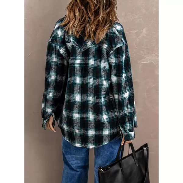 BTFBM Women Shacket Jacket Long Sleeve Button Down Casual Plaid Flannel Shirts Loose Fall Spring Blouses TopsPlaid Green