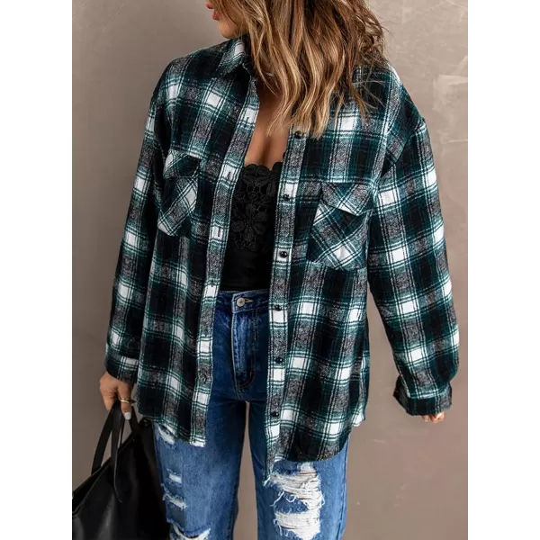 BTFBM Women Shacket Jacket Long Sleeve Button Down Casual Plaid Flannel Shirts Loose Fall Spring Blouses TopsPlaid Green
