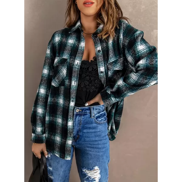 BTFBM Women Shacket Jacket Long Sleeve Button Down Casual Plaid Flannel Shirts Loose Fall Spring Blouses TopsPlaid Green