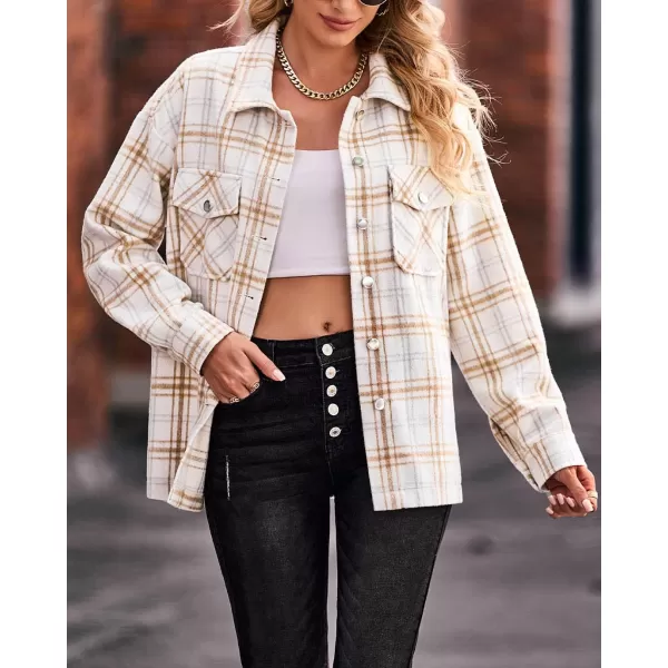 BTFBM Women Shacket Jacket Long Sleeve Button Down Casual Plaid Flannel Shirts Loose Fall Spring Blouses TopsPlaid Print Apricot