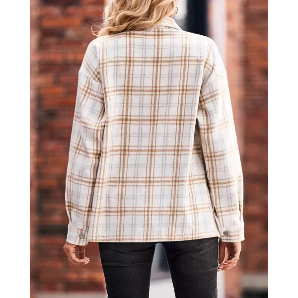 BTFBM Women Shacket Jacket Long Sleeve Button Down Casual Plaid Flannel Shirts Loose Fall Spring Blouses TopsPlaid Print Apricot